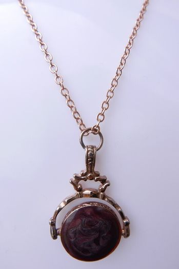 Vintage  Gold Plated Bloodstone & Carnelian Spinner Pendant and Chain