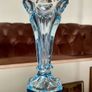 Vintage Art Deco Light Blue Pressed Glass Trumpet Vase made in Czechoslovakia 1930s Image 8