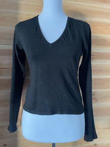 Women's knit top Black deep V neck jumper Kookai size 10