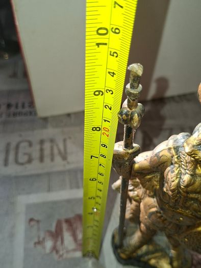 Large Vintage Toy Large Viking Warrior Statue, with a Horned Helmet, a round Shield, and a Spear