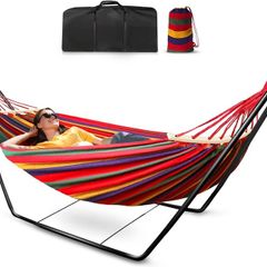 Hammock with Stand, Double Cotton Fabric with Spreader