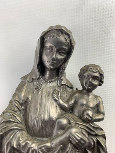 Vintage pewter Madonna and child wall hanging