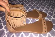NEW LOOK studded leather fringe flat sandal 6/39