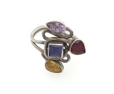 Vintage 925 Sterling Silver Multi-Gemstone Ring