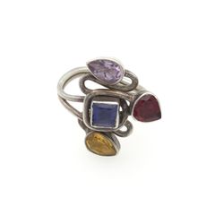 Vintage 925 Sterling Silver Multi-Gemstone Ring