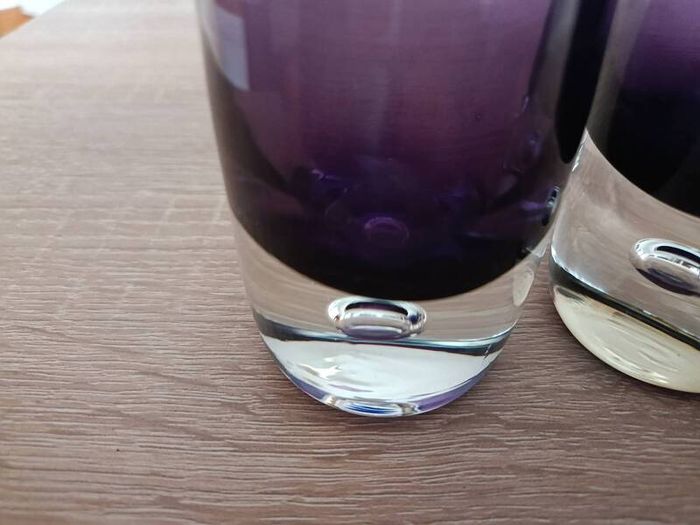 Set of 3 vintage Swedish style purple glass vases in the manner of Aseda Glassbruk designed by Bo Borgstrom.