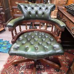 Green Chesterfield Swivel Captain's Chair