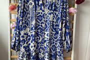 dress Zara long sleeve loose fit dress size medium royal blue &amp; white