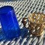 5 blue glass with gold tone holder, aquatic, D18 post 10e Image 3