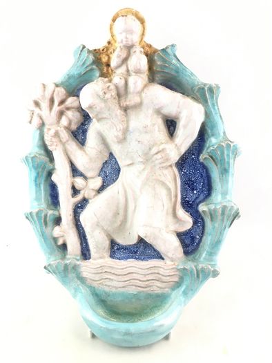 Antique Majolica Holy water font