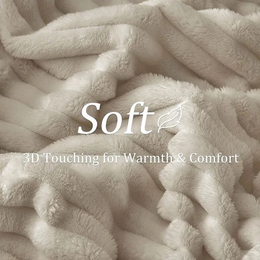 Fluffy Fleece Twin Blanket - Beige Couch Throw Soft Cosy Warm Blankets for Double Bed, Gifts for Women