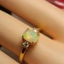 Cushion cut Rare Ethiopian Welo Opal and Lab Grown Diamond Trilogy Ring Image 5
