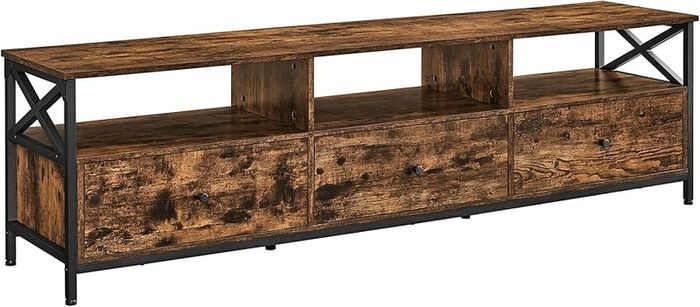 lowboard for TVs up to 80 inches, 178 cm long, TV table with 3 drawers, 3 open compartments, 40 x 178 x 50 cm, living room, steel frame, vintage brown-black