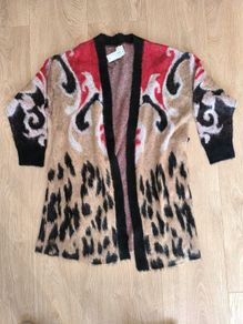 River Island Cardigan L Leopard Print Belted Open Front Red Black Boho Statement NEW good for Party concert