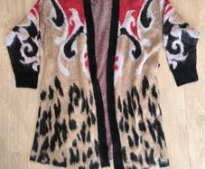 River Island Cardigan L Leopard Print Belted Open Front Red Black Boho Statement NEW good for Party concert