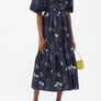 Self Portrait Navy Floral Taffeta Midi Dress Image 4