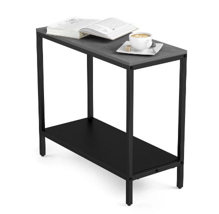 2 Tier Sintered Stone Side Table Couch End Desk Laptop Coffee Holder with Metal Frame for Living Room Bedroom