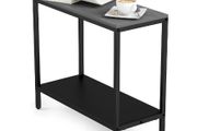2 Tier Sintered Stone Side Table Couch End Desk Laptop Coffee Holder with Metal Frame for Living Room Bedroom