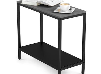 2 Tier Sintered Stone Side Table Couch End Desk Laptop Coffee Holder with Metal Frame for Living Room Bedroom