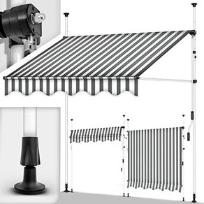 Clamp awning with hand crank balcony  White with Hand Crank Balcony Awning No Drilling Required Awning UV-Resistant and Height Adjustable Sun Protection