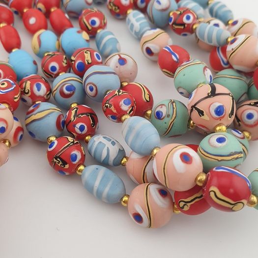 Antique Mix Venetian Style MultiColor Eyes Glass Beads Necklace