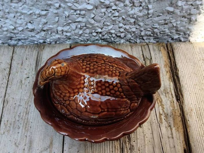 vintage pate Terrine dish, chicken on nest ceramic dish
