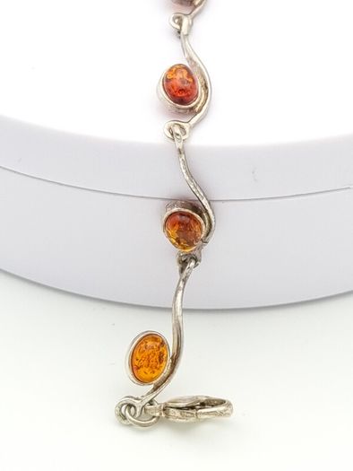 Vintage 925 Sterling Silver & Natural Baltic Amber Minimalist Bracelet
