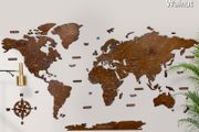 2D Premium Wooden World Map Country Borders US and Canada States Borders Country Names Country Capital Names 400 World Biggest City Names