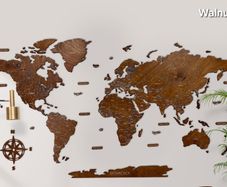 2D Premium Wooden World Map Country Borders US and Canada States Borders Country Names Country Capital Names 400 World Biggest City Names