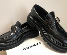 Sandro Black Leather Loafers-size 39/UK 6