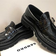 Sandro Black Leather Loafers-size 39/UK 6