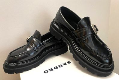 Sandro Black Leather Loafers-size 39/UK 6