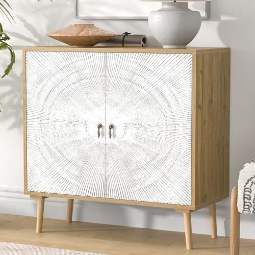 Accent Cabinet with 2 Doors Carved Storage Cabinet with Adjustable Shelf