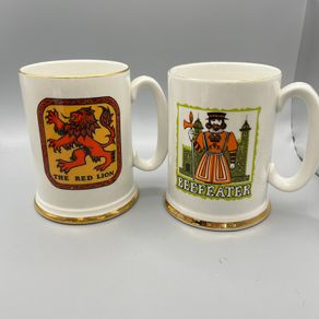 2 x Ye Old Inn Tankard Large Mug Vintage Beefeater\Red Lion - Wood & Sons