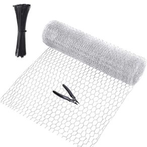 Chicken Netting Wire, 35cm x 4m Galvanized Hexagonal Fencing Wire, Lightweight Chicken Wire Mesh with a Cutting Pliers and 100 Pieces Nylon Ties, DIY Craft and Home Decoration (FREE POSTAGE)