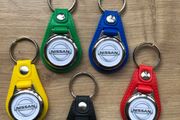 Synthetic leather Nissan key ring with shopping trolley token/coin
