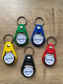 Synthetic leather Nissan key ring with shopping trolley token/coin