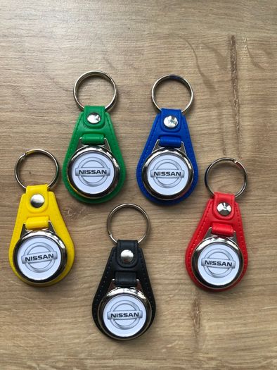 Synthetic leather Nissan key ring with shopping trolley token/coin
