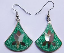 Vintage Alpaca Mexico Turquoise & Abalone Inlaid Silver Earrings