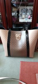 River Island Brown Monogram Tote Bag with Black Trim Brand New