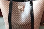 River Island Brown Monogram Tote Bag with Black Trim Brand New