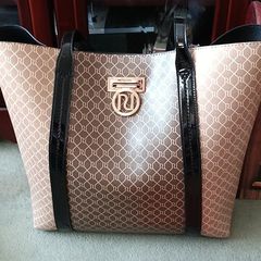 River Island Brown Monogram Tote Bag with Black Trim Brand New