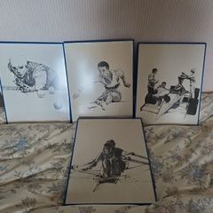 4 Sport Prints 40x50cm French 1980's