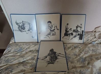 4 Sport Prints 40x50cm French 1980's