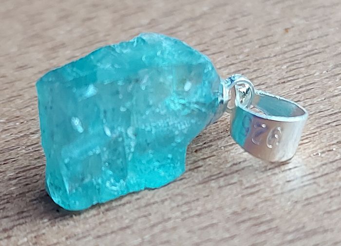 3.5 ct Blue Apatite Crystal on 925 Silver bail