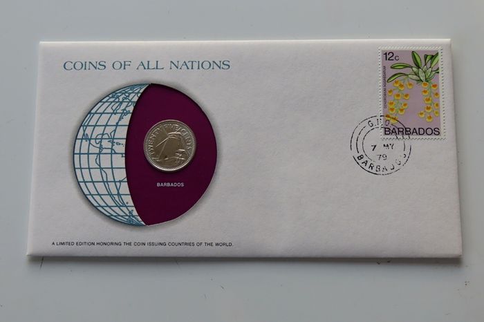 RARE Barbados 1979 Coin Stamp cover Special mintmark UNC only 523 coins made