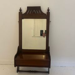 Antique Edwardian Valet Mirror | Space-Saving Vintage Hall Storage