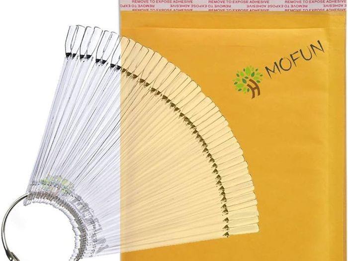 NEW SALE | Colour Display Tips, Clear Nail Swatch Sticks, Salon Nail Display Tips, Nail Samples Stickers for Nail Art Design Nail Practice | Fan Shape, with Metal Ring, Pack of 50