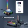 Headphone Stand RGB Headset Holder with Wireless Charger, Headset Stand Gaming Headphone Holder with 2 USB-C and 1 USB Charging Ports, 7 Light Modes and Non-Slip Rubber Base (Black) Image 3