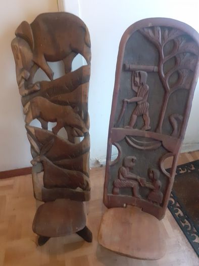Vintage African hand carved folding seats